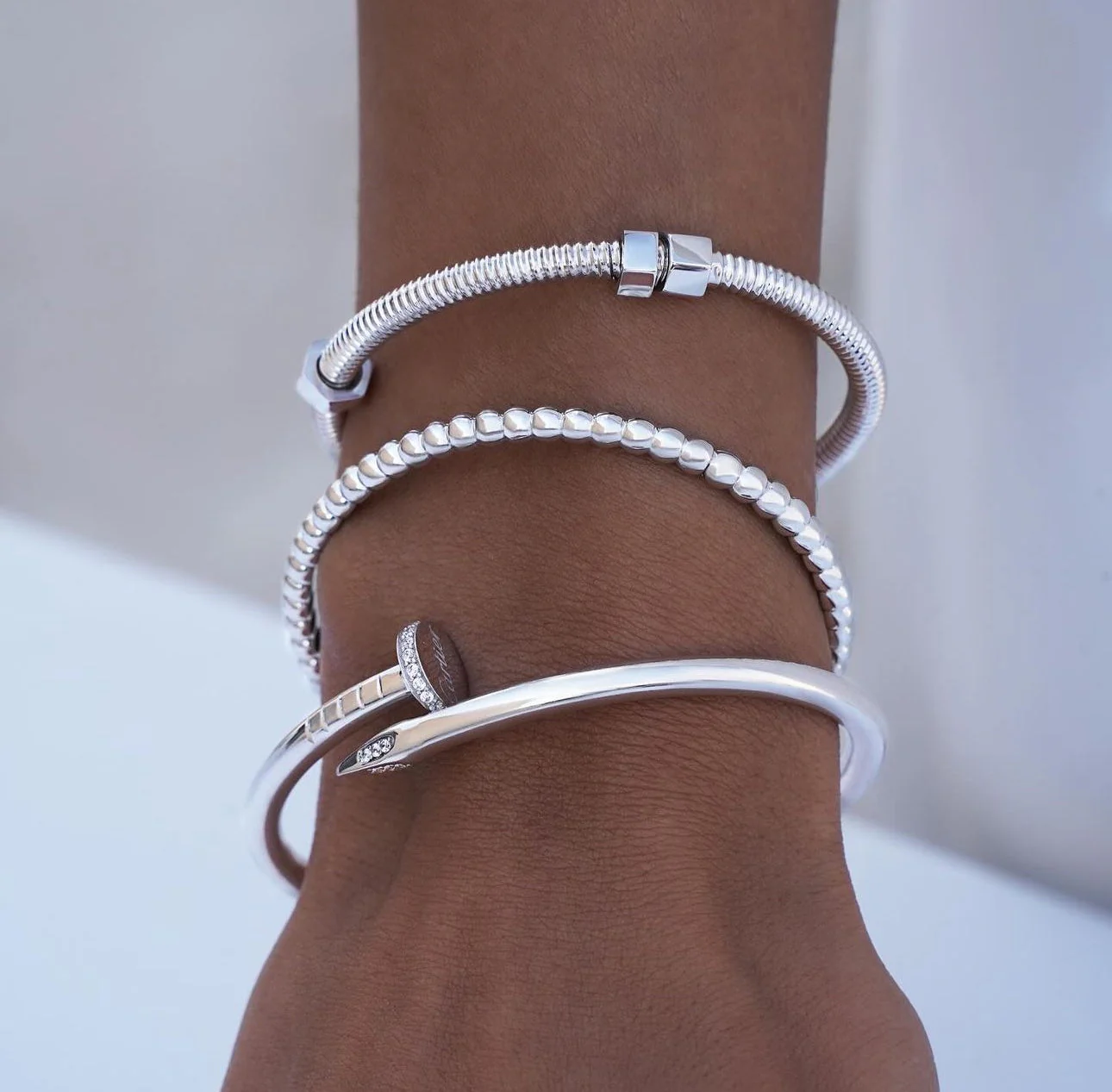 Rhinestone Nail Bracelet (fine) (in silver & gold) - Image 4